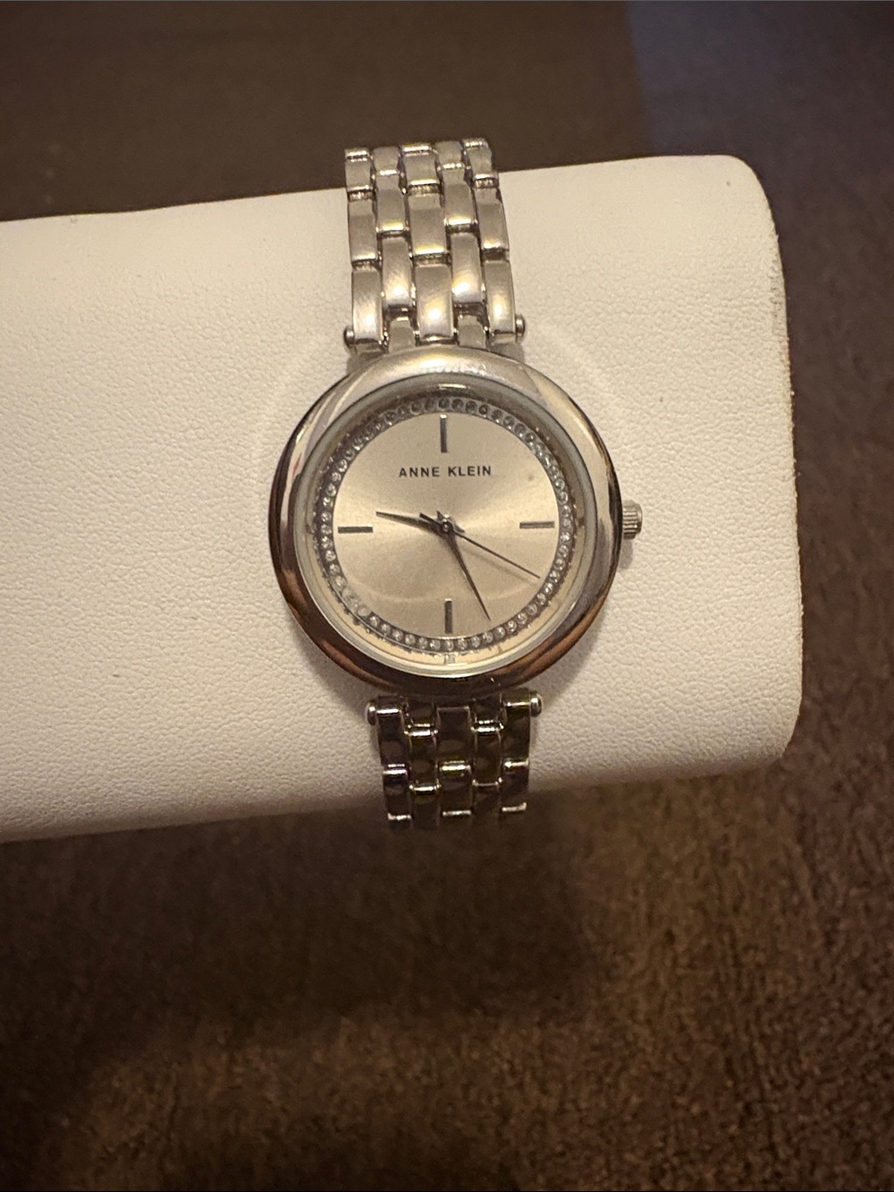 Anne Klein Silver-Tone Bracelet Watch with Crystal Accents